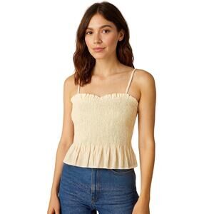 Molly Green Sona Crop Top – Women’s Medium, Cream Smocked Ruffle Hem Cami Tank